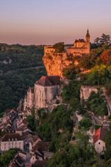 Obraz premium Rocamadour at sunrise. Rocamadour is a commune in the Lot department in southwestern France.