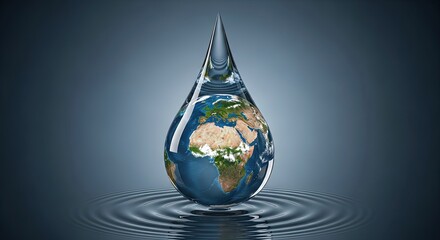 Obraz premium Globe encapsulated in a single drop of water creating ripples