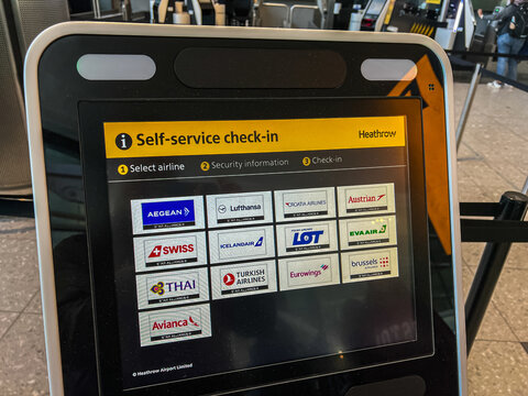 Self service machine in Heathrow airport. 