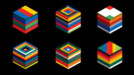 Abstract Geometric Cubes Colorful Design