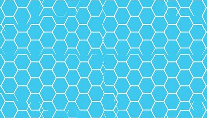 A geometric abstract pattern composed of white honeycomb shapes set against a light blue backdrop, creating a repeating design