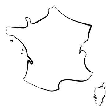 Black and white map of France in minimalist style on white background
