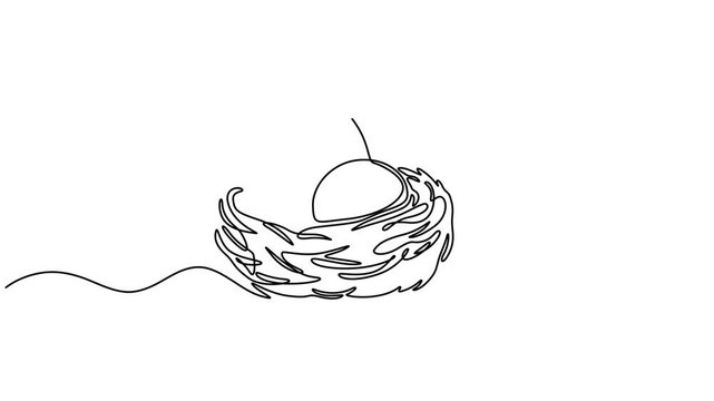 Abstract sparrow bird's nest with eggs, Self drawing animation one continuous line draw, logo, sparrow bird's nest with eggs, continuous single one line illustration of a sparrow's nest containing egg