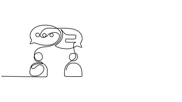 Continuous line drawing of diverse group conversations with speech bubbles, no editable stroke animation, motion, video, Group of People in one continuous line drawing. One line poster. Outline group