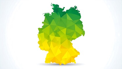 A geometric map of a European nation using shades of green and yellow, isolated on a white backdrop