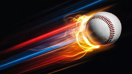 Baseball flying with fiery speed motion energy effect
