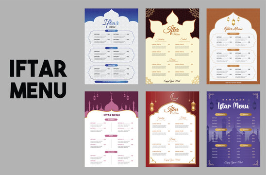 Collection of Iftar Menu design, Islamic Menu, Oriental style cover, Islamic brochure, Islamic flyer, Islamic card, 
