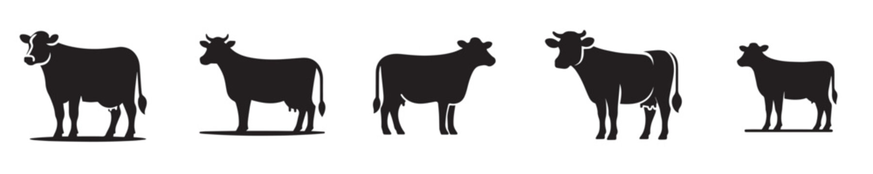 Black Cow Silhouette Minimal Flat Vector Icon