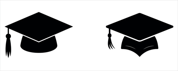 Graduation cap icon set in modern simple style vector illustration.