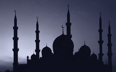 Mosque Silhouette at Night Sky