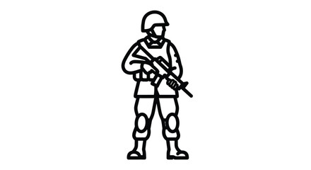 Fototapeta premium Simple black and white illustration of a soldier with a rifle