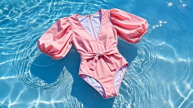 Pink one piece swimsuit in pool