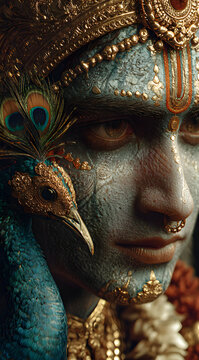 glowing portrait of lord murugan with a peacock and divine vel for religious celebration of thaipusam reflecting spiritual energy and ancient indian traditions