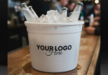 Bucket with ice for Cold Beverages on Bar Mockup