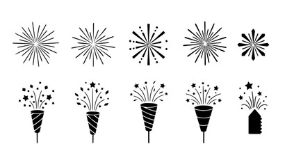 Geometric fireworks and party icon vector set for events holidays and celebrations © MdIbrahimIslam