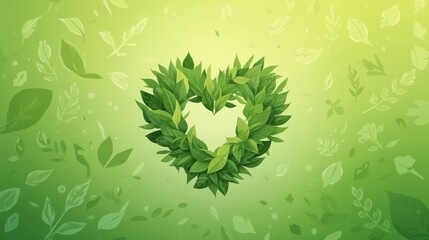 A heart shape made of green leaves symbolizing love for nature and the environment.