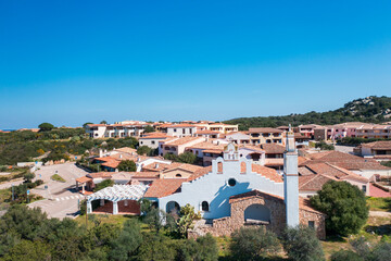 Mediterranean village and coastal architecture overlooking the sea in Punta Marana, Olbia, Sardinia, Italy