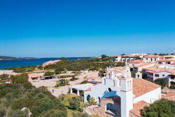 Obraz premium Mediterranean village and coastal architecture overlooking the sea in Punta Marana, Olbia, Sardinia, Italy