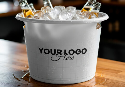 Cold Beer Bucket on Bar Mockup