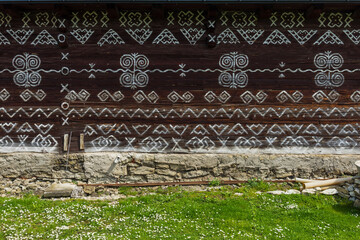 Cicmany traditional folk house building white patterns