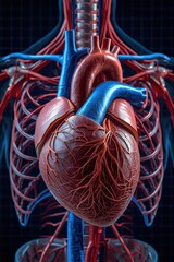 Detailed 3d rendering of the human heart and circulatory system