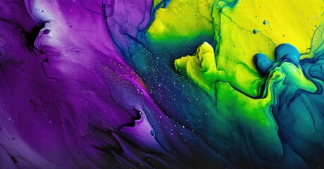 Fototapeta premium Vibrant paint swirls mix, creating abstract patterns. Colors blend beautifully, offering dynamic visual experience.