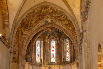 Basilica di Santa Chiara interior stained glass and frescoes