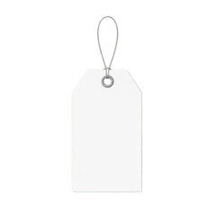 Fototapeta premium A blank white tag with a metal chain attached to it is displayed prominently. isolated on transparent background