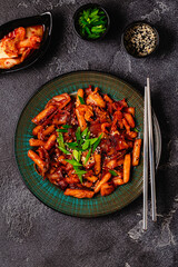 Tteokbokki with kimchi and bacon