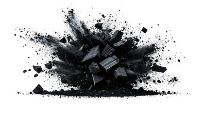 A dark, dynamic depiction of a black material exploding against a black background