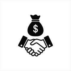 Fototapeta premium A handshake below a bag of money representing a deal or financial agreement