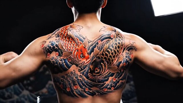 Traditional Japanese Koi Fish Back Tattoo Detailed Irezumi Art