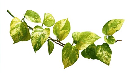Fototapeta premium Close up of vibrant variegated leaf vine against white backdrop for design