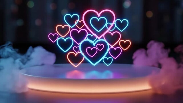 Futuristic Neon Heart Podium Stage Background Animation