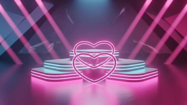 3D Neon Heart Podium Seamless Loop Background