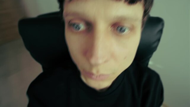 Man experiencing spinning reality and disorientation with stop motion effect, altered perception, dizziness and loss of control, abstract mental health and psychological crisis concept