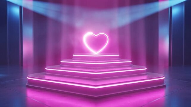 3D Neon Heart Podium Seamless Loop Background