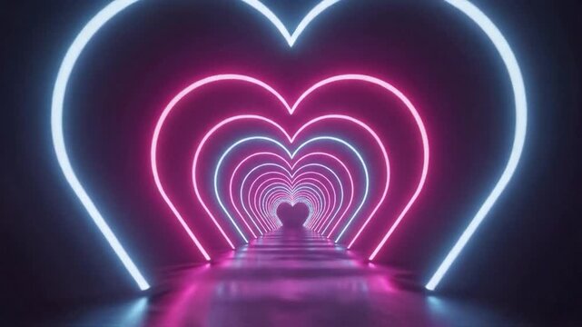 Neon Heart Tunnel Futuristic Love Background Animation