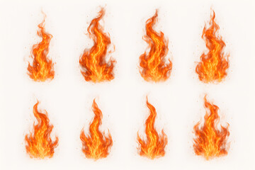 Set of realistic fire flames and sparks isolated on white background.
