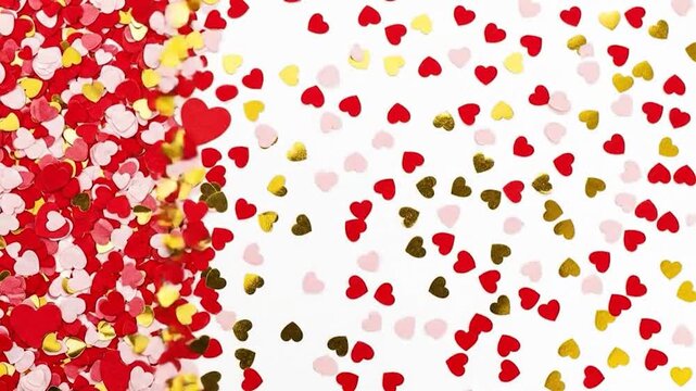 Red and Gold Heart Confetti Falling Celebration Background
