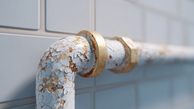 A rusty pipe with a gold band around it