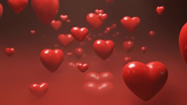Floating 3D Red Hearts Romantic Bokeh Background Animation
