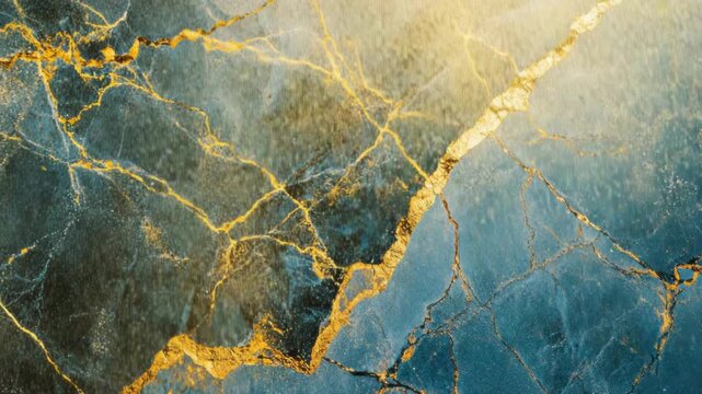 Blue and Gold Marble Surface Close-Up