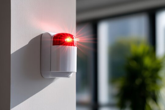 Red Indicator Light on Wall-Mounted Alarm System Signaling Active Status