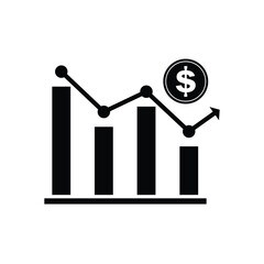 Financial Growth Bar Chart and Line Graph with Dollar Coin