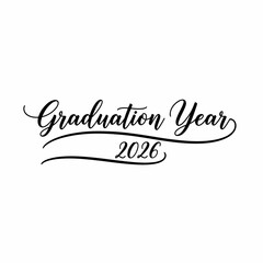 Black vector graduation year 2026 text with decorative swirls, for diploma or certificate, overlay effect or website header, Isolated on transparent background, png