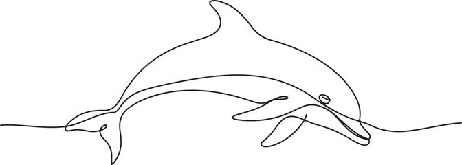 Obraz premium Continuous single drawn one line drawing of whale. Vector illustration, Bottlenose dolphin in single line draw. one line Art icon drawing vector