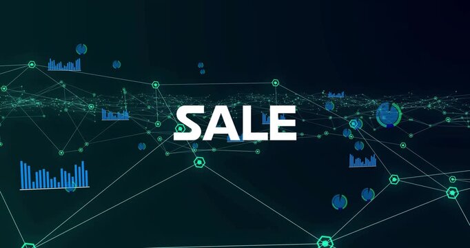 White logo glitching with orange dotted circle appearing, network pulsing while SALE text revealing