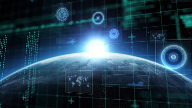 Teal HUD reacting to horizon light emerging, planet limb brightening, displaying orbital data