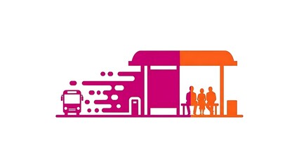 Naklejka premium People waiting at modern bus stop with arriving bus